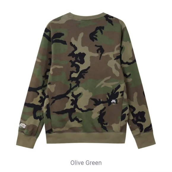 Nike SB Icon Men's Camo Olive Green Skate Crewneck. Size Small - Picture 10 of 14
